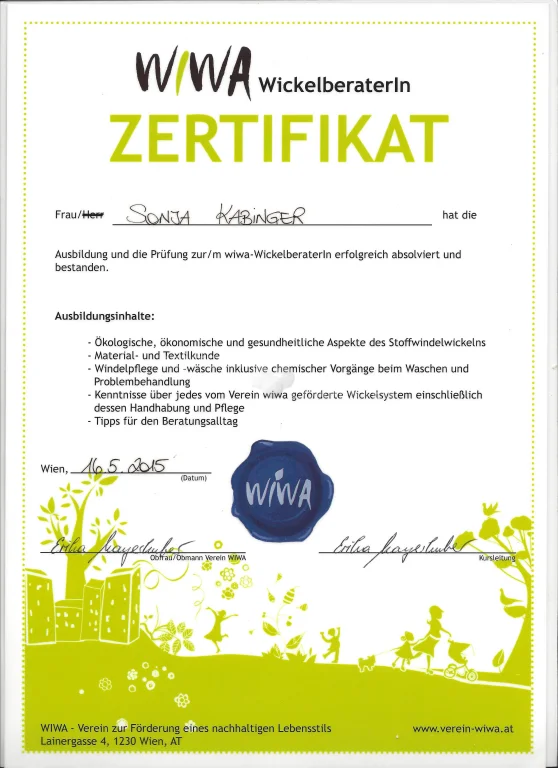 sonja kabinger wiwa zertifikat